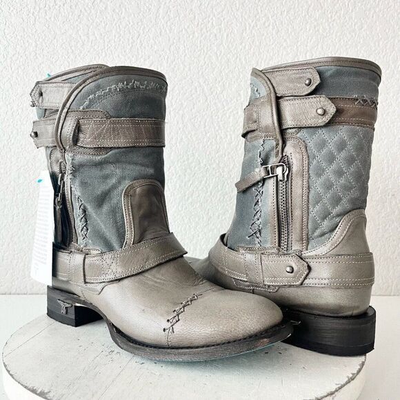 Lane Dustoff Women’s Western Boots Gray Moto Harness Zip Ankle Size 8 - Picture 1 of 11